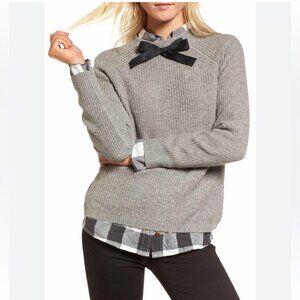 J. Crew Dark Academia, Preppy | Ribbed Knit Sweater w/Bow (Gayle Sweater) XS